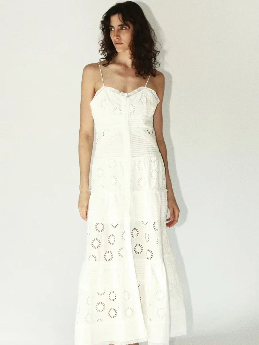 Solelegia Bohemian Hollow-Out Spaghetti Strap Dress | Romantic Lace Maxi Slip Dress