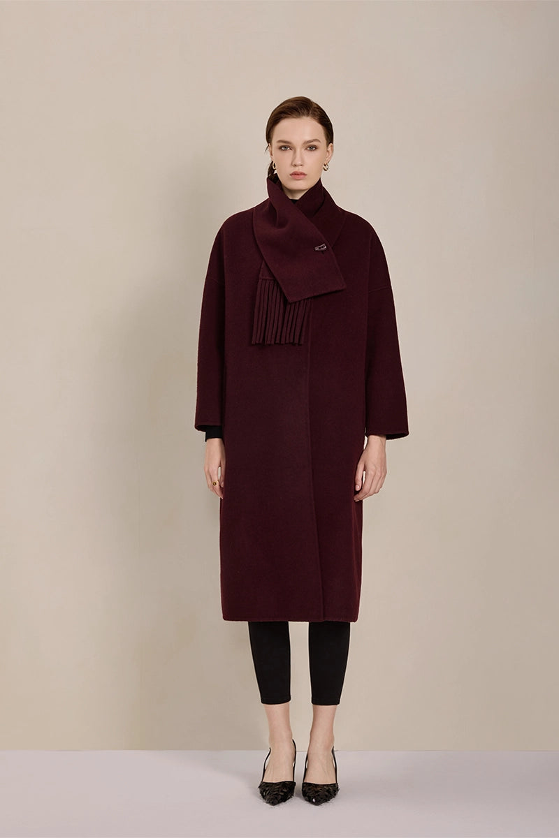 Front view of Solelegia Collared Cashmere Wool Coat for Women