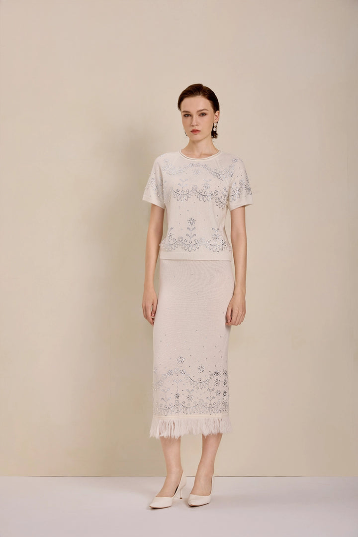Model view of Solelegia Galaxy Ripple Luxury Knit Dress