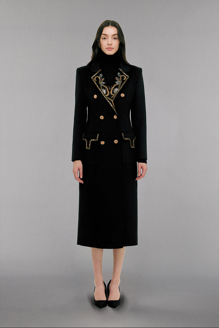 Black Embellished Wool Coat