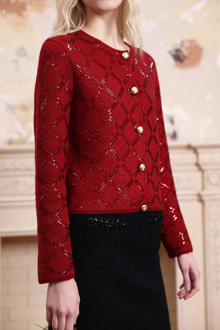 Red Embellished Cardigan