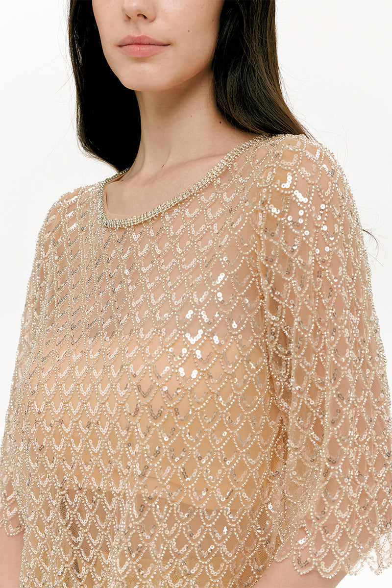 BEAD EMBROIDERED LOOSE TEMPERAMENT TOP