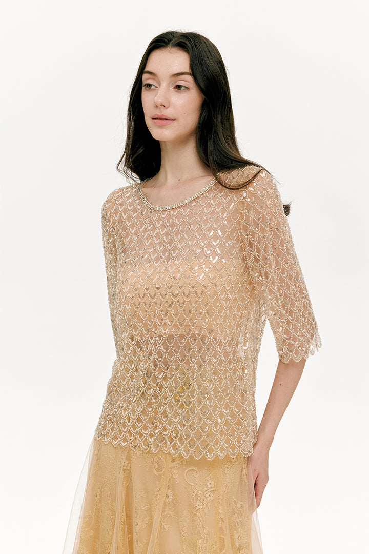 BEAD EMBROIDERED LOOSE TEMPERAMENT TOP