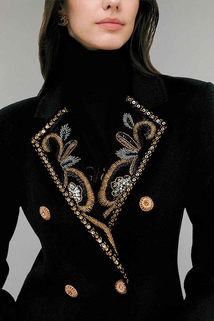 Black Embellished Wool Coat