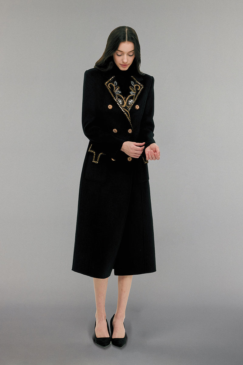 Black Embellished Wool Coat