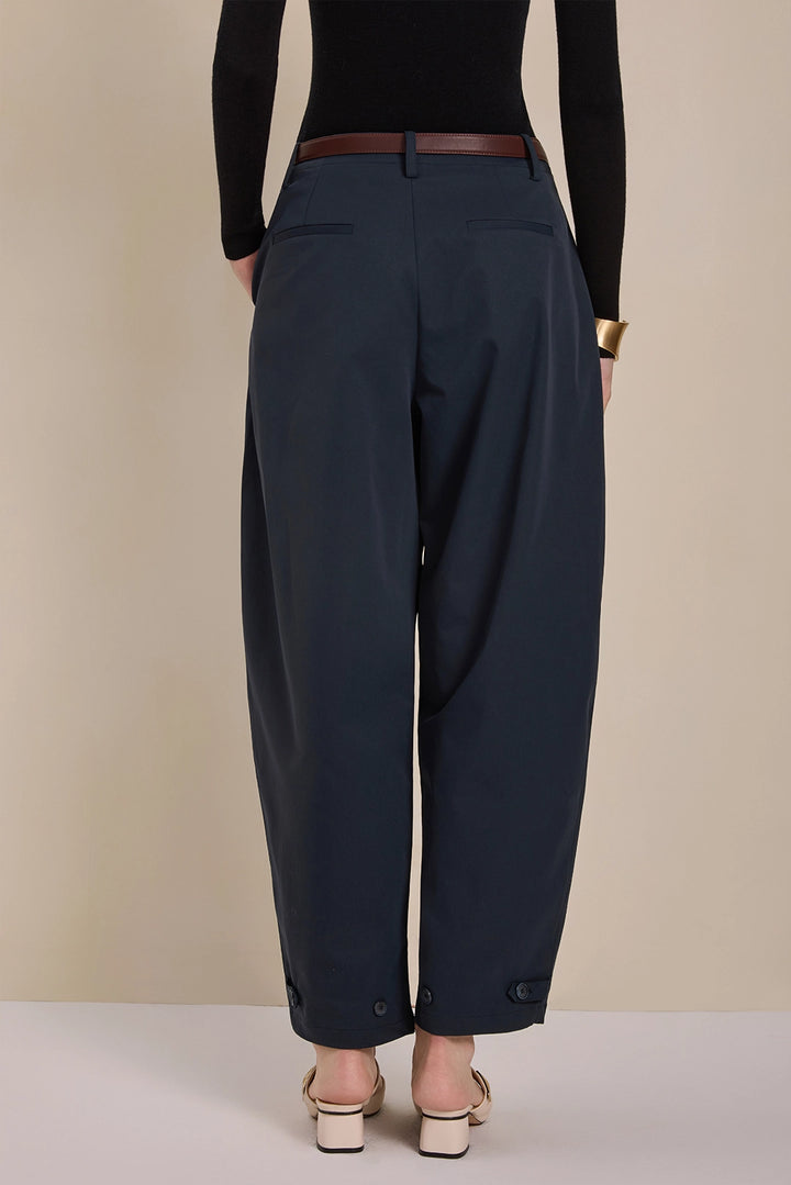 Solelegia Navy Relaxed- Fit Scythe-Leg Pants