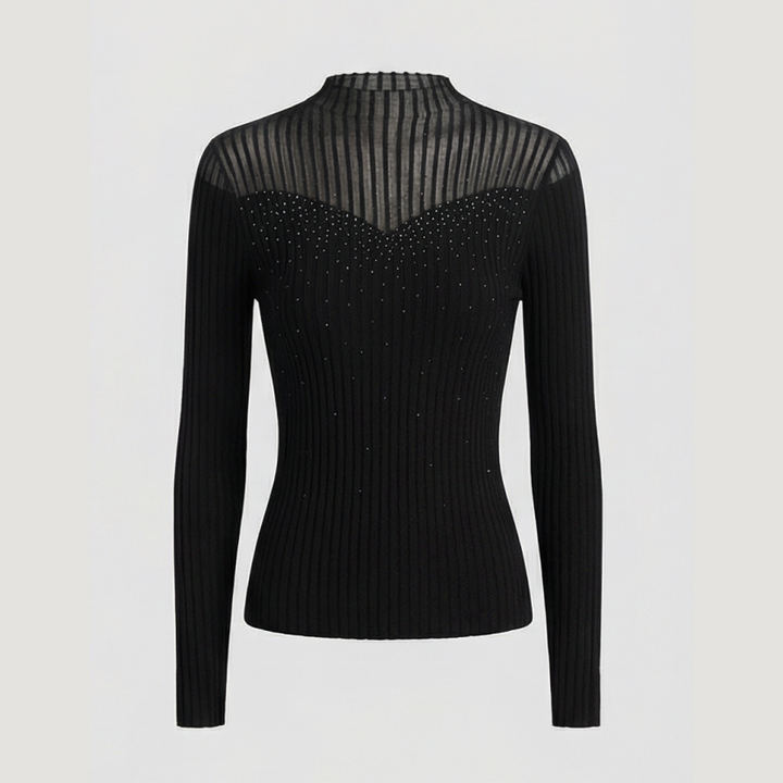 Half Turtleneck Beaded Fine Merino Wool Knit Sweater