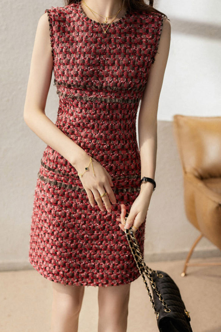 Elegant Red Sleeveless Fringe Dress – Wool Blend Party & Evening Wear for Women