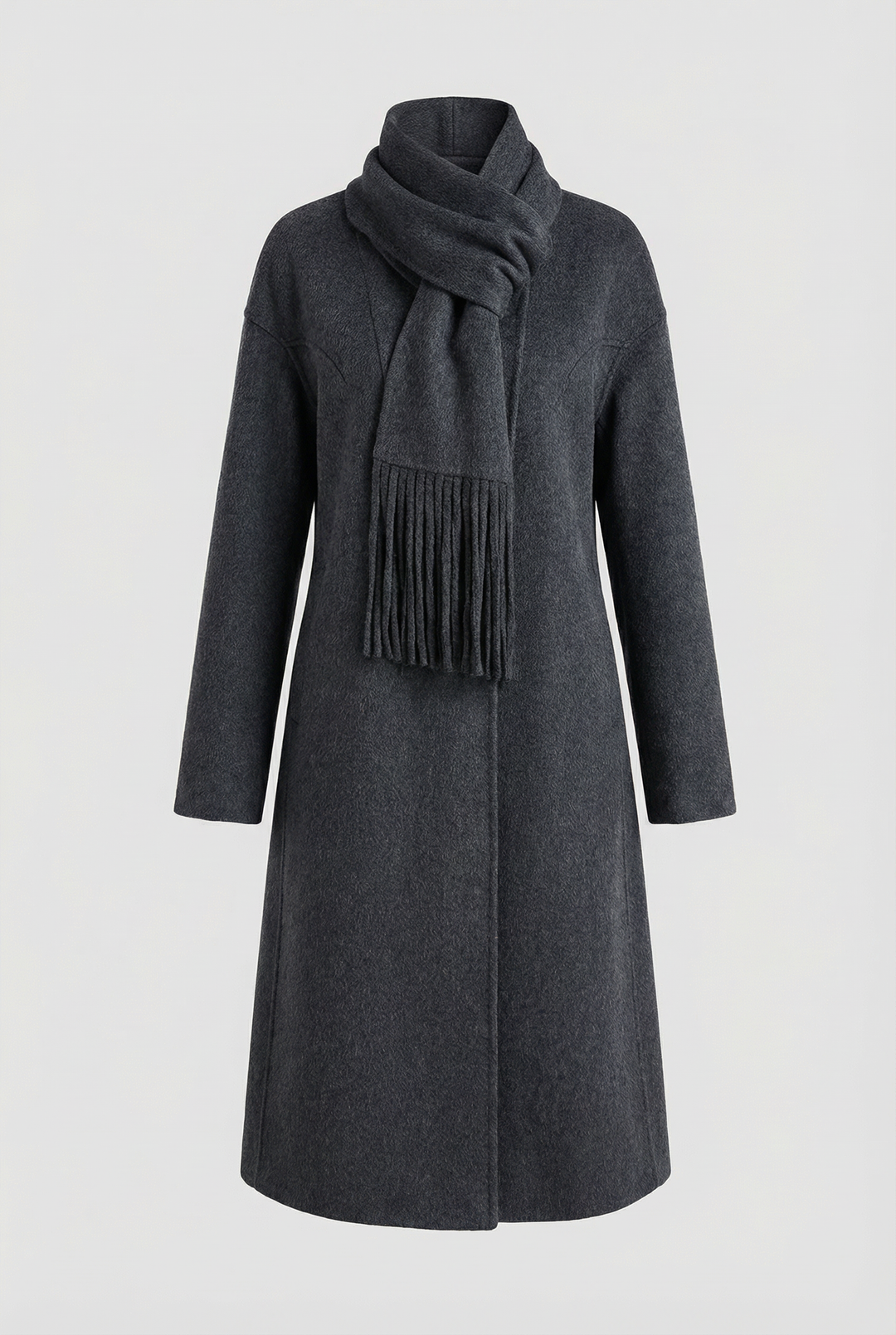 Detachable Scarf Wool Blend Long Coat