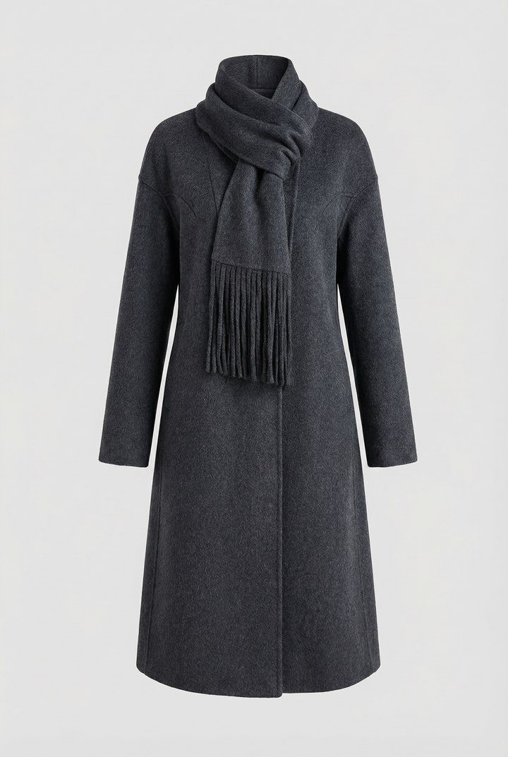 Detachable Scarf Wool Blend Long Coat