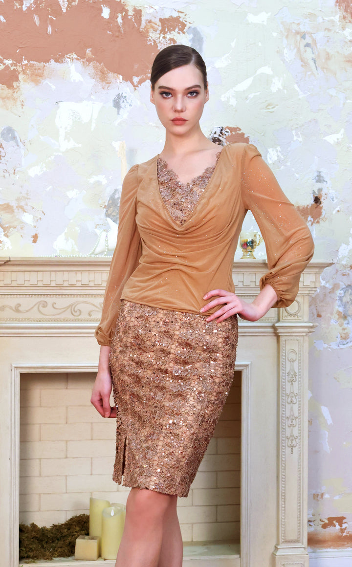 Caramel Gilded Cutout Sequin Skirt