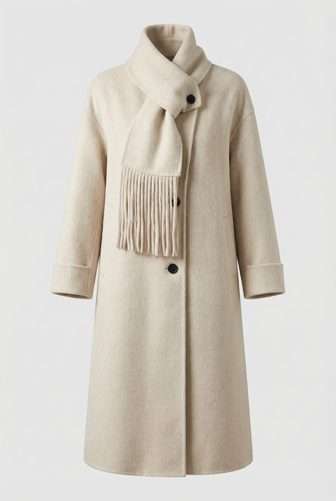 Detachable Scarf Wool Blend Long Coat