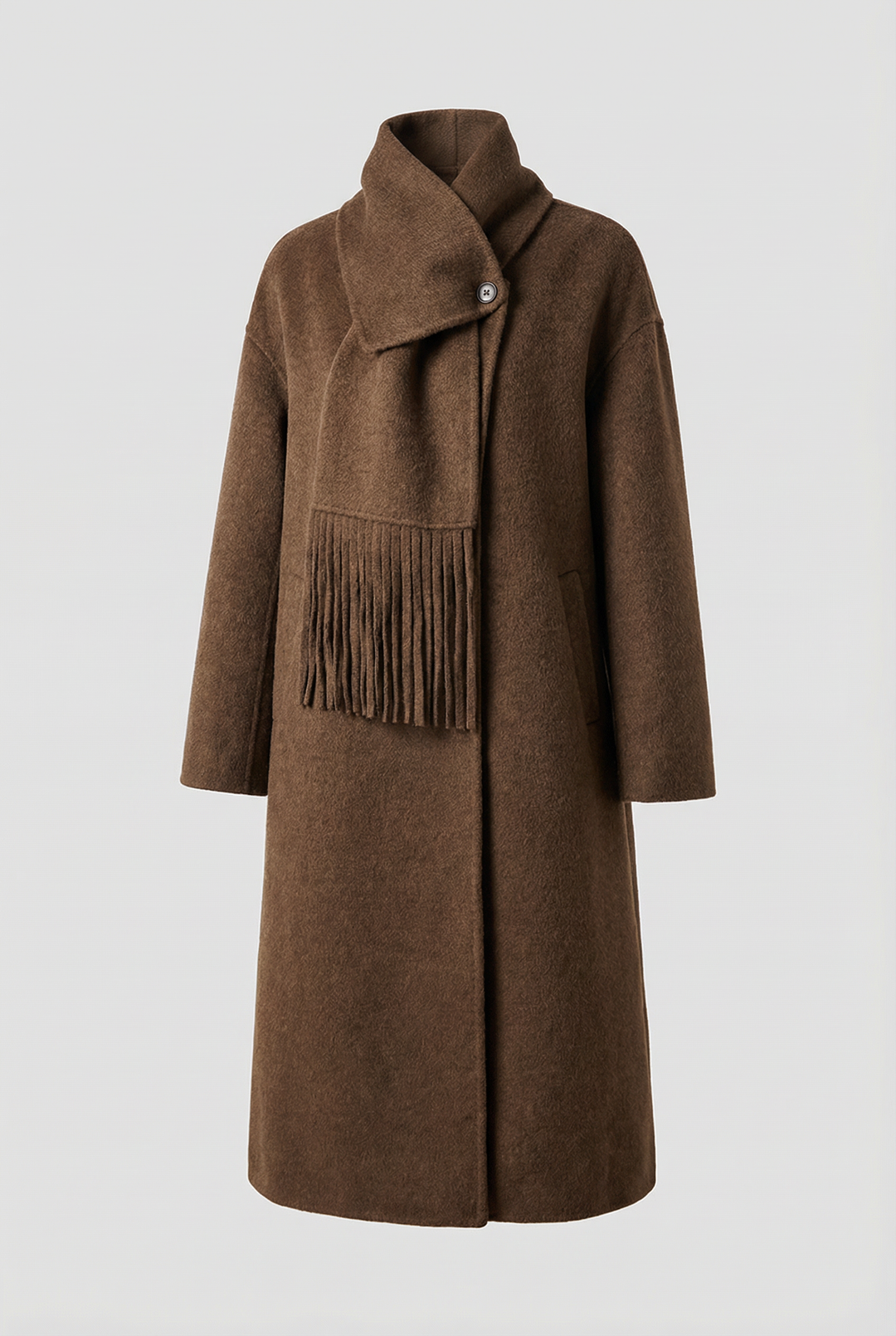 Detachable Scarf Wool Blend Long Coat