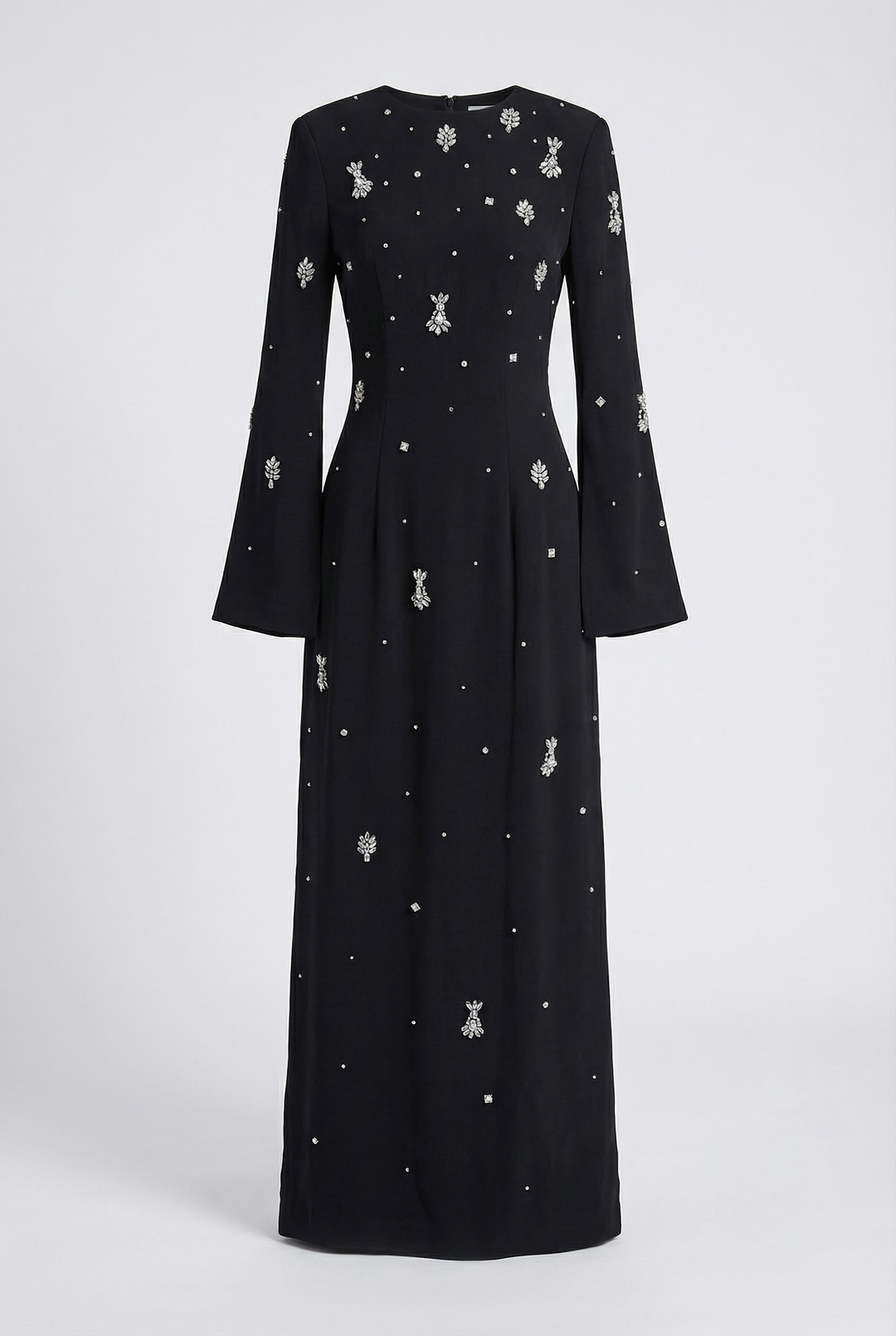 Elegant Diamond Embellished Black Maxi Evening Dress