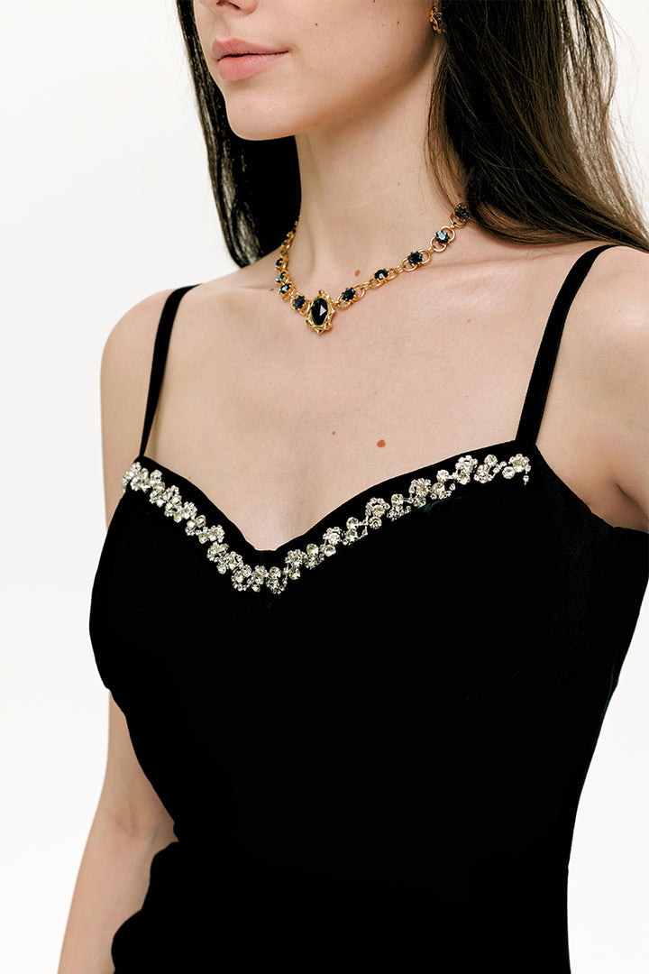 Velvet Crystal-Embellished Slip Dress