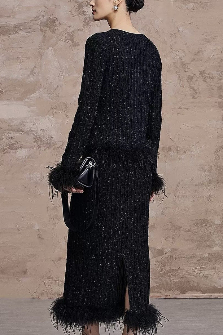 Ostrich Feather Hem Pencil Skirt