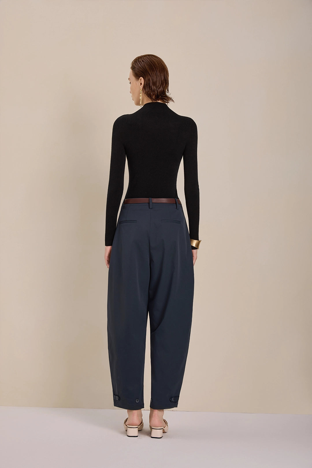 Solelegia Navy Relaxed- Fit Scythe-Leg Pants