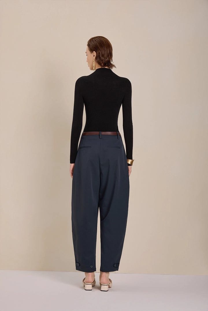 Solelegia Navy Relaxed- Fit Scythe-Leg Pants