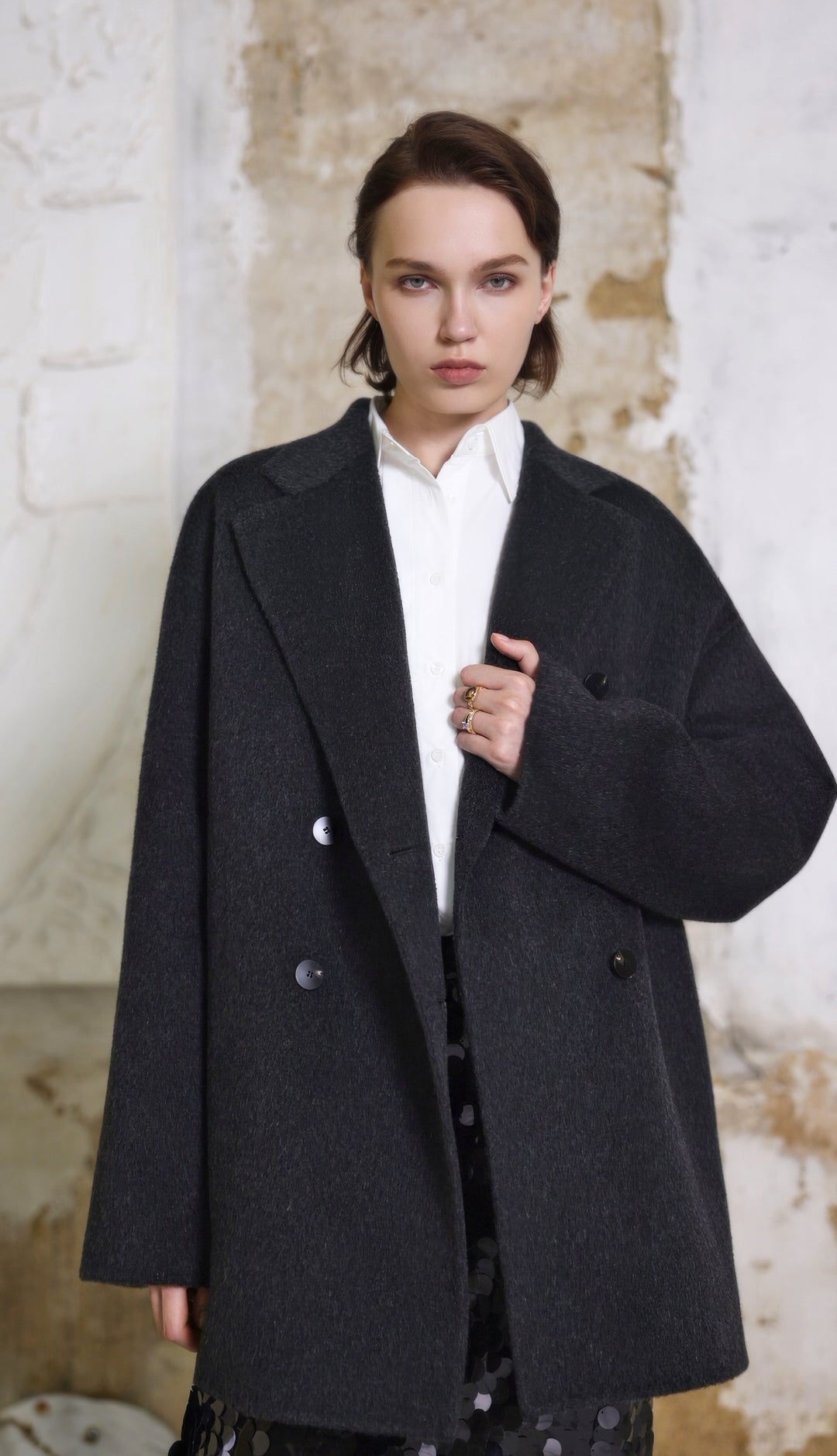 Camel Double-Breasted Wool Coat