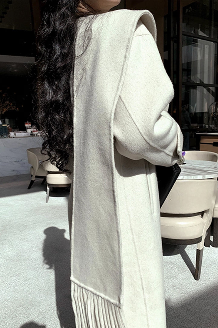 Detachable Scarf Wool Blend Long Coat