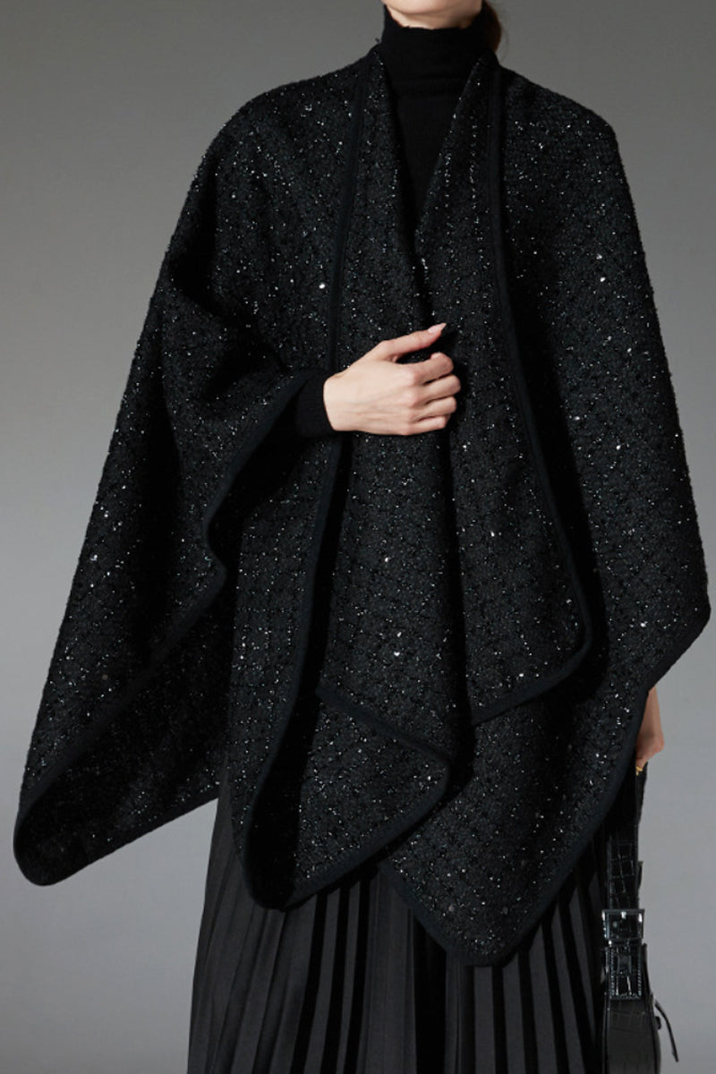 Black Sequined Tweed Cape