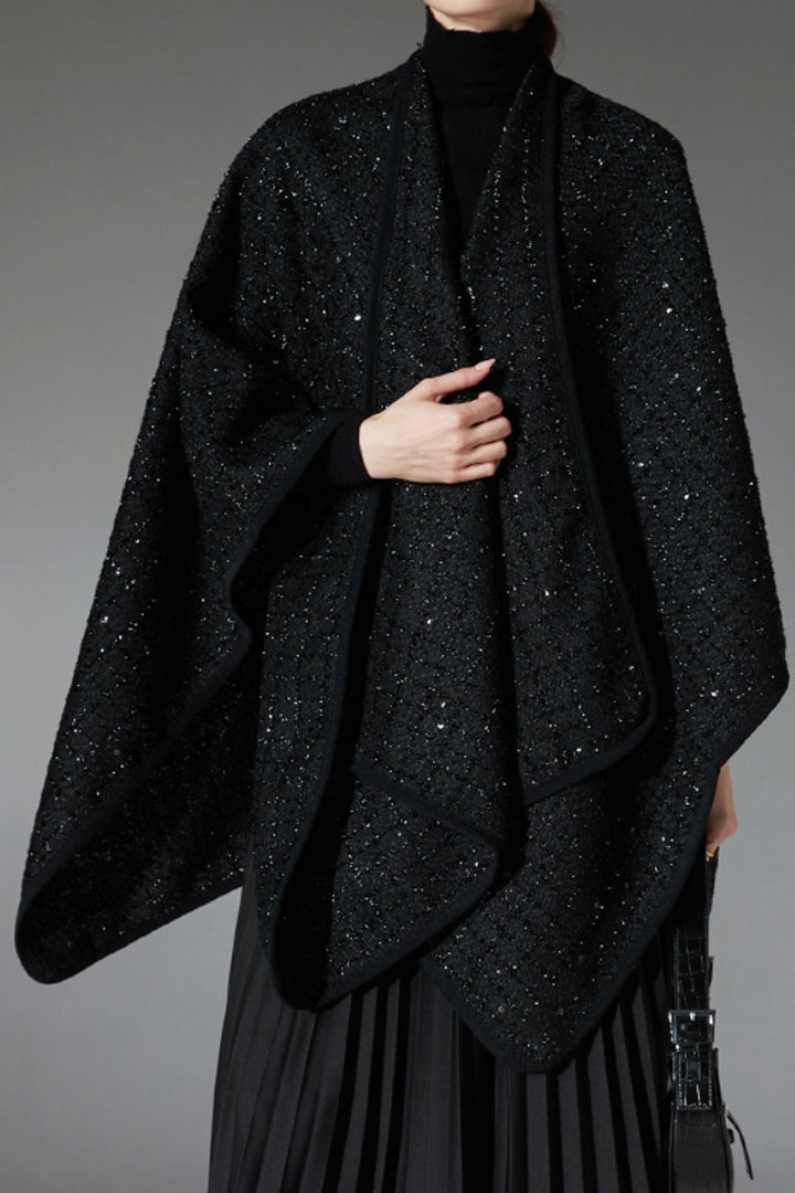 Black Sequined Tweed Cape