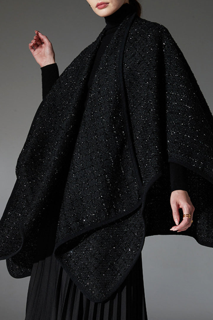 Black Sequined Tweed Cape