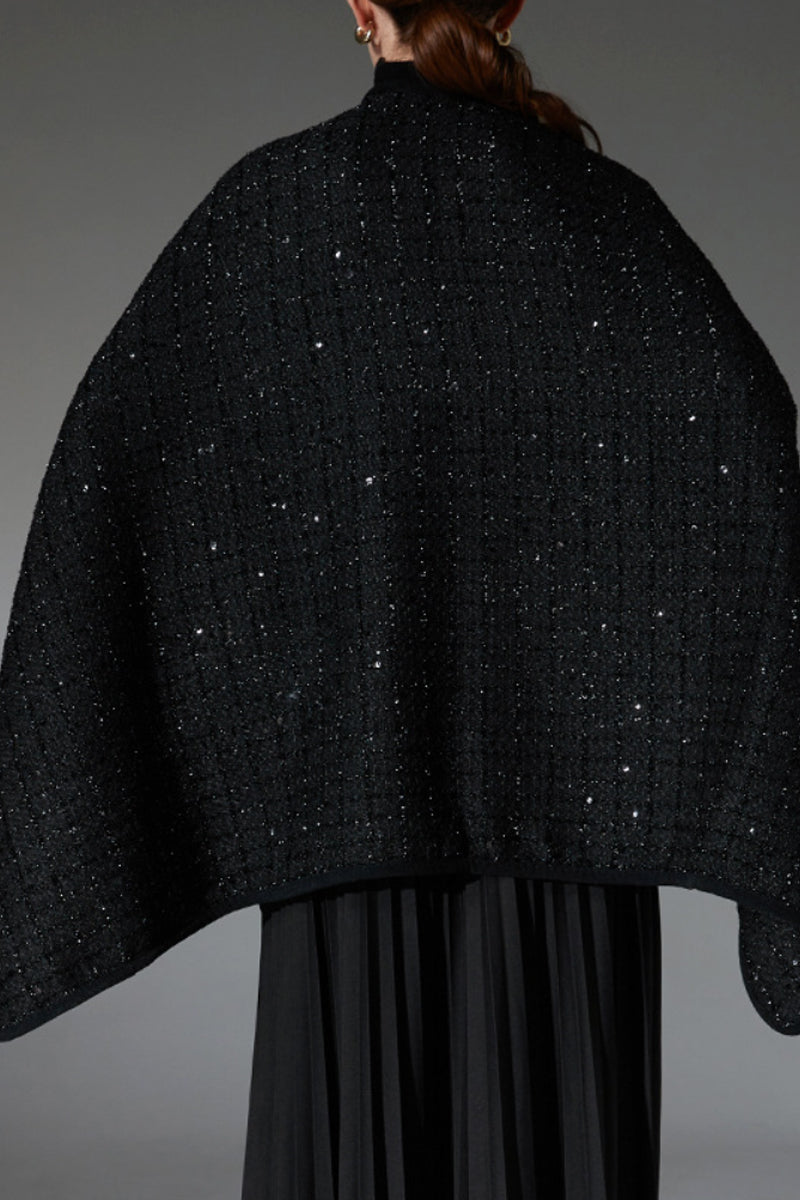 Black Sequined Tweed Cape