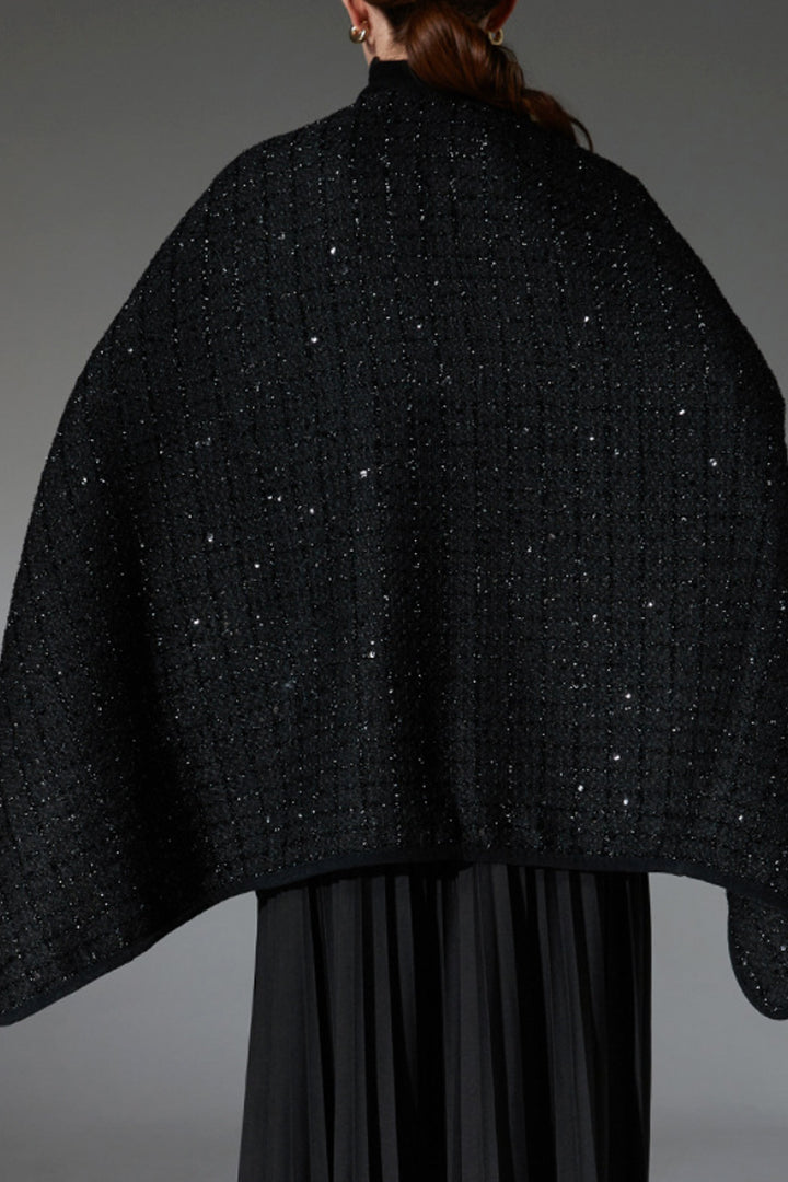 Black Sequined Tweed Cape