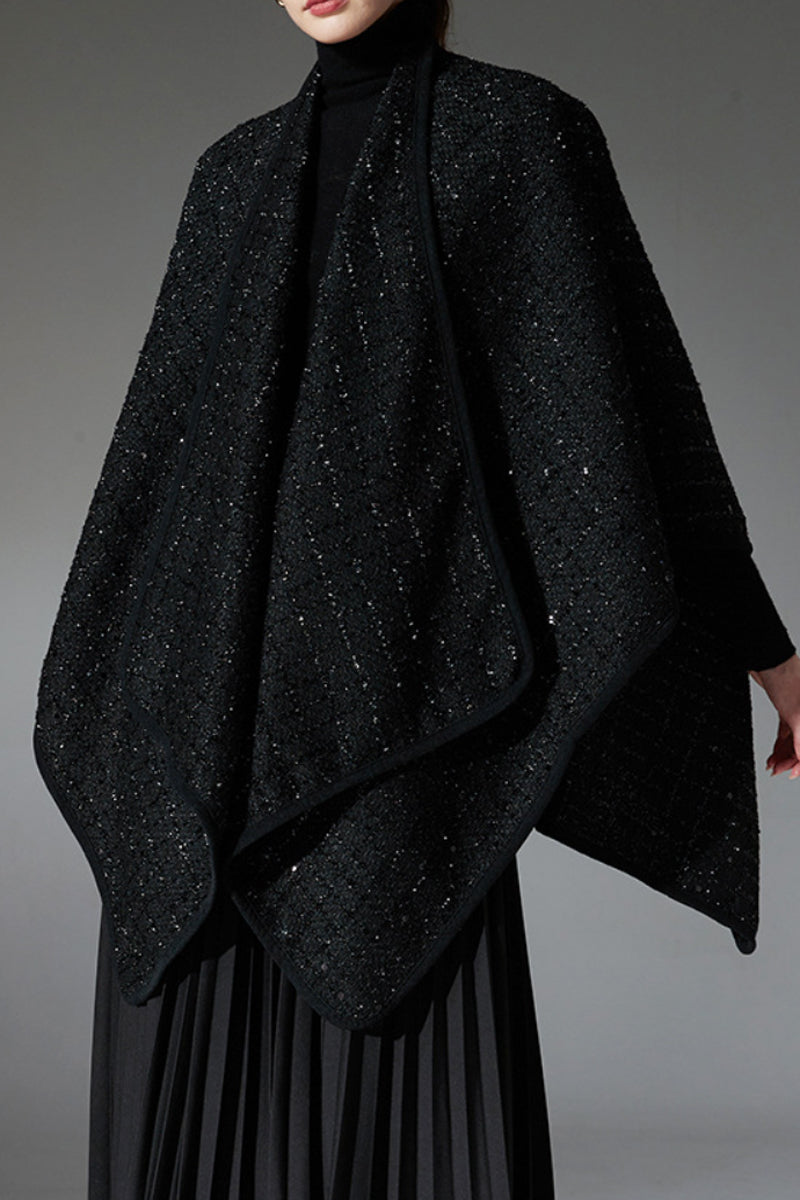 Black Sequined Tweed Cape