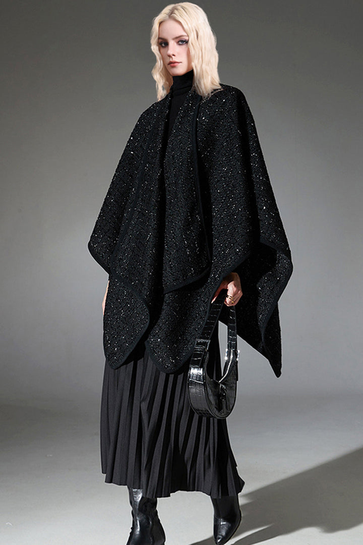Black Sequined Tweed Cape