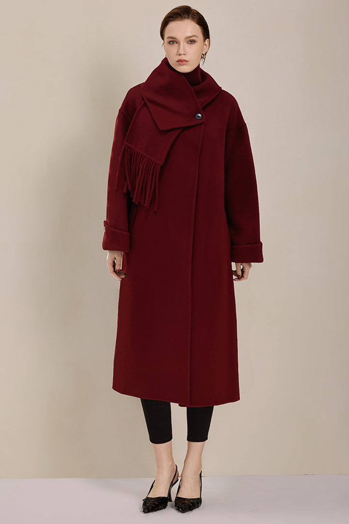 Detachable Scarf Wool Blend Long Coat