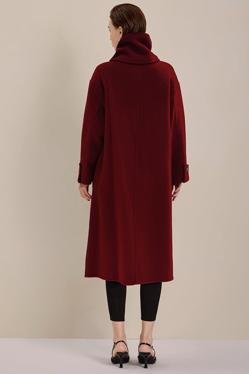 Detachable Scarf Wool Blend Long Coat