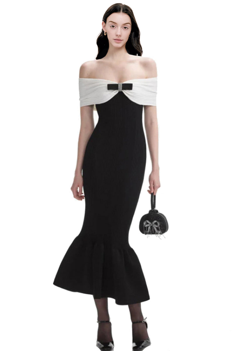 Elegant Off-Shoulder Bow Mermaid Dress