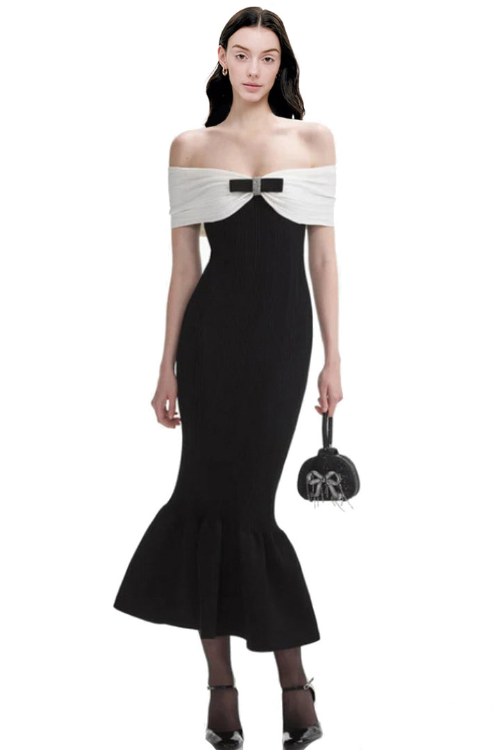 Elegant Off-Shoulder Bow Mermaid Dress