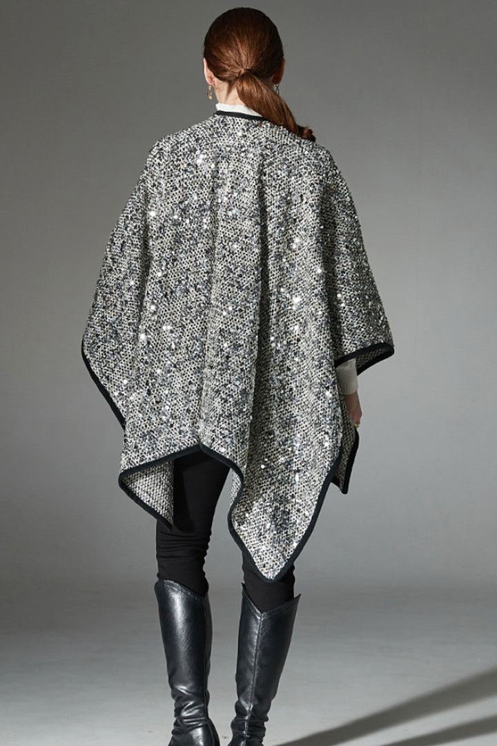 Urban Silver Sequin Cape – Shimmer Woven Statement Shawl