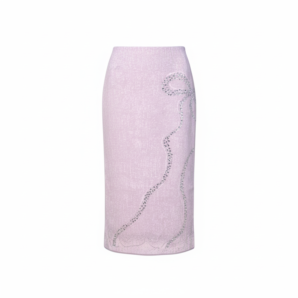 Diamond-Embellished Bow Pink Elegant Pencil Skirt