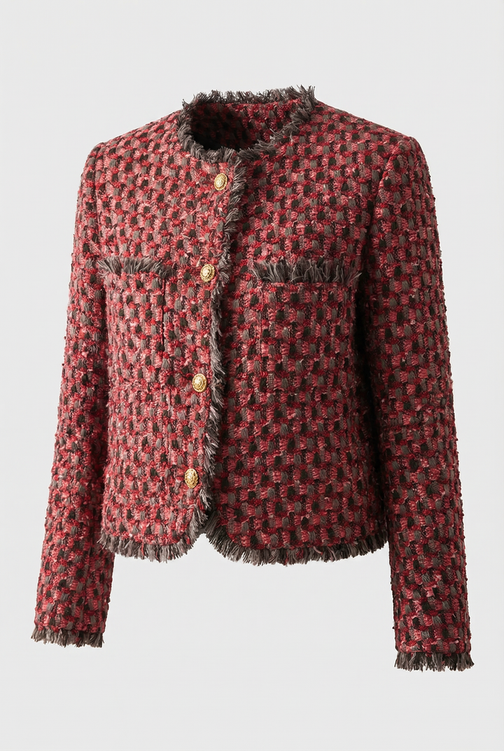 Red Wool Blend Tweed Jacket