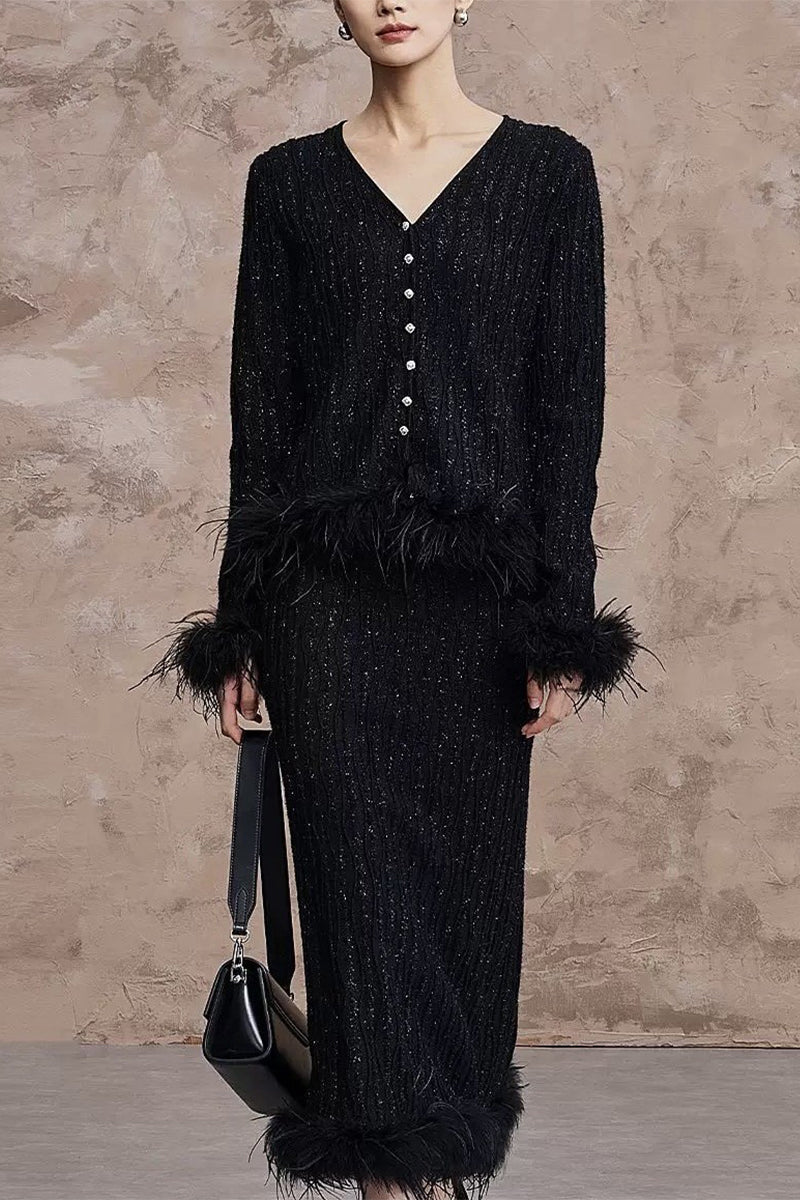 Ostrich Feather Hem Pencil Skirt
