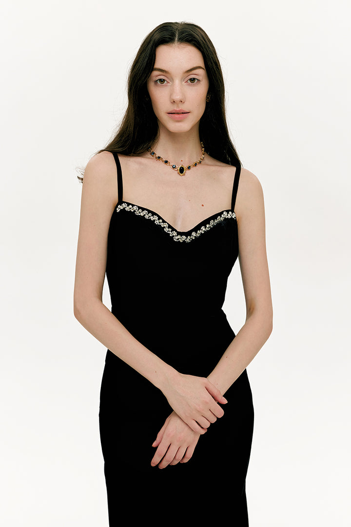 Velvet Crystal-Embellished Slip Dress