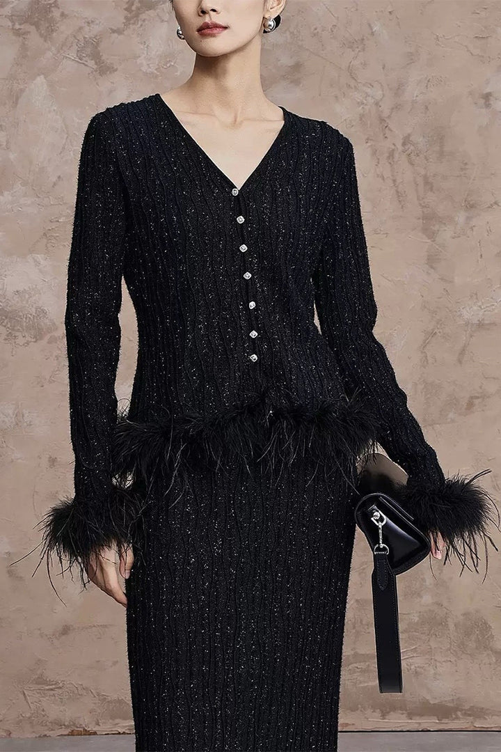 Ostrich Feather Hem Pencil Skirt