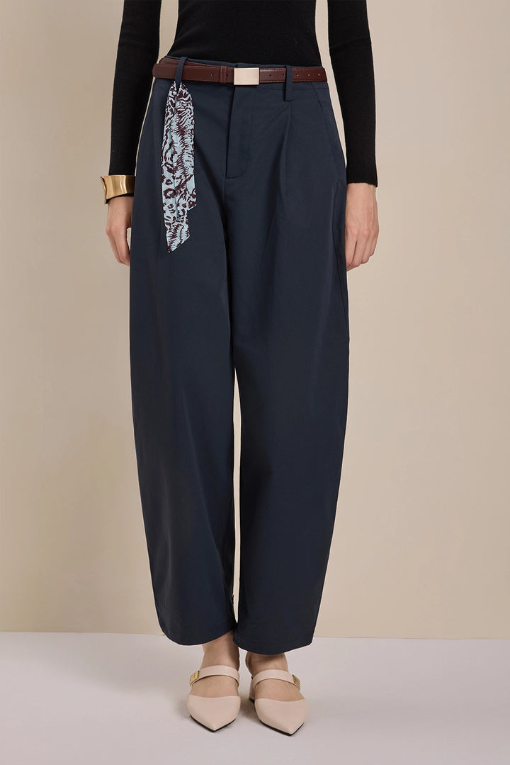 Solelegia Navy Relaxed- Fit Scythe-Leg Pants
