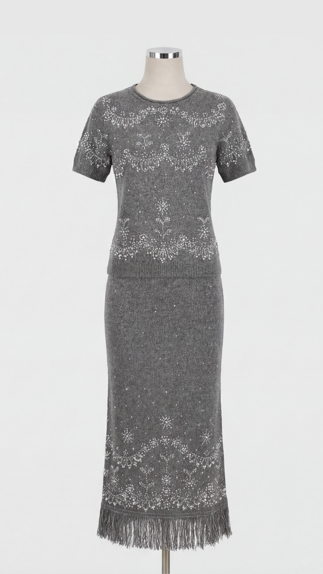 Beaded Embroidered Knitted Short-sleeved Top