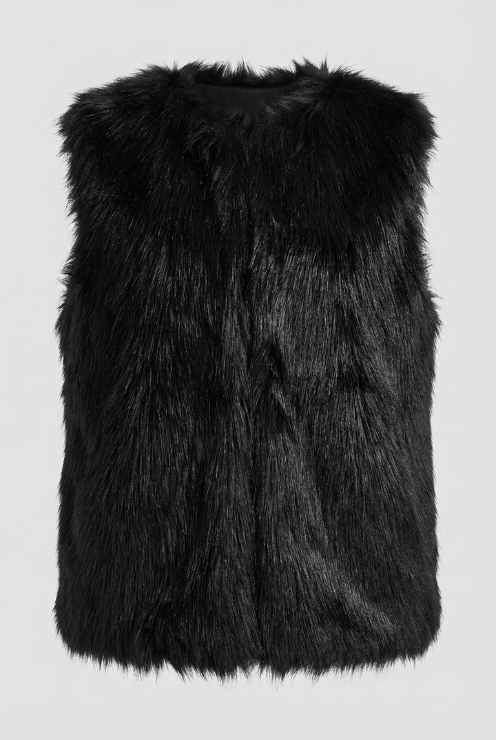 Black Fur Short Vest