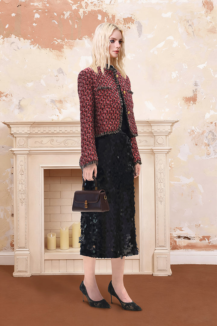 Red Wool Blend Tweed Jacket