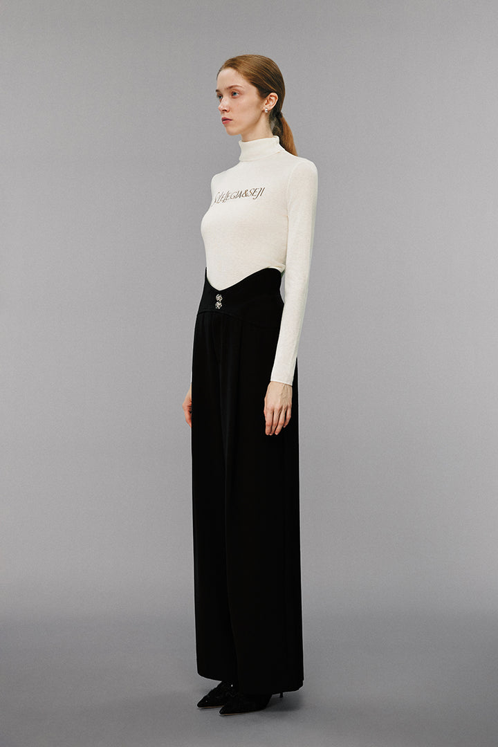 White Superfine Wool Turtleneck Top