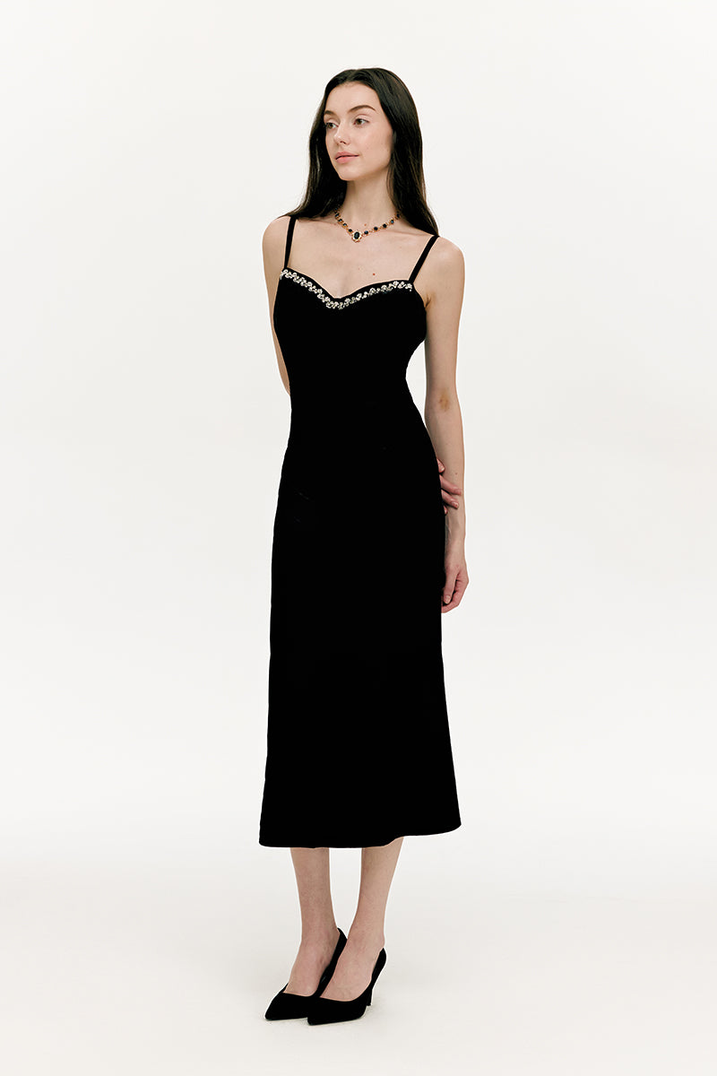 Velvet Crystal-Embellished Slip Dress