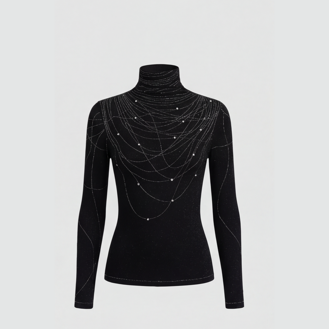 Crystal-Embellished Merino Wool Knit Turtleneck Top