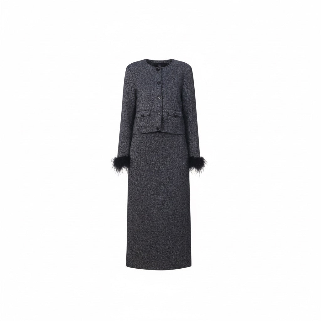 Feather Cuffs Shimmering Cardigan Top