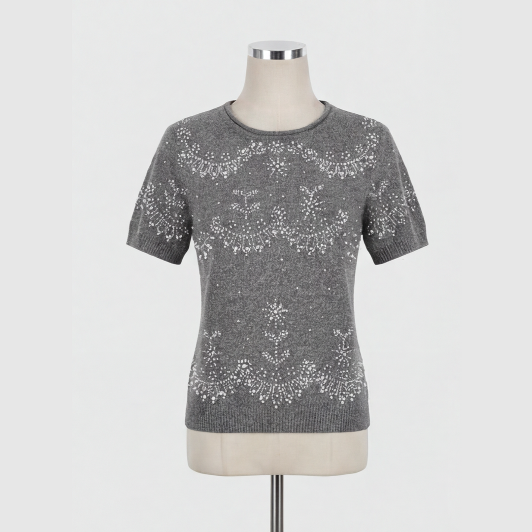 Beaded Embroidered Knitted Short-sleeved Top